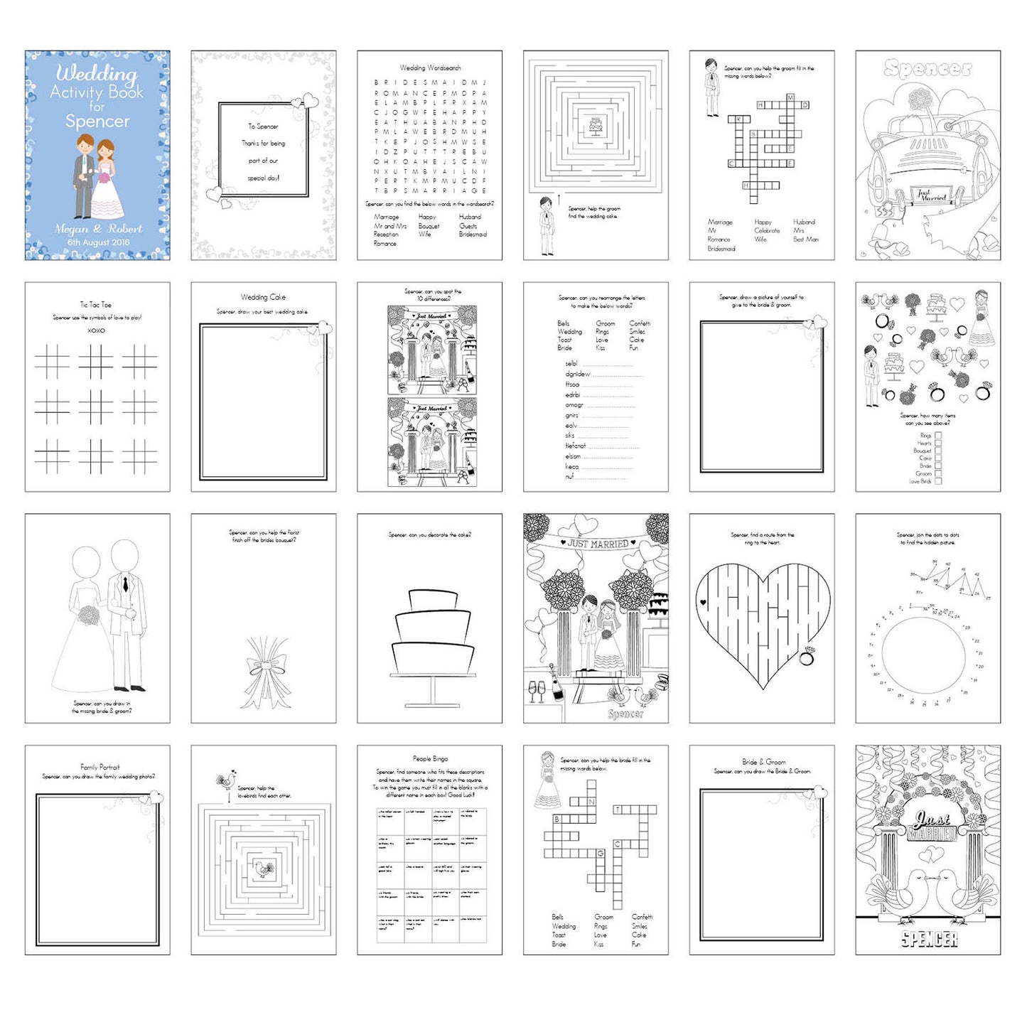 Personalised Blue Wedding Activity Book