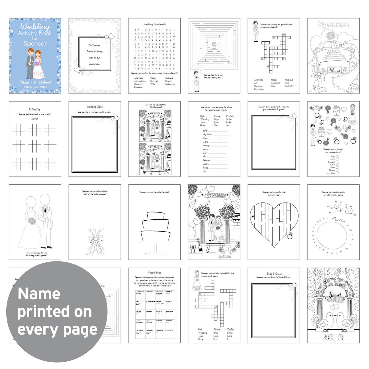 Personalised Blue Wedding Activity Book