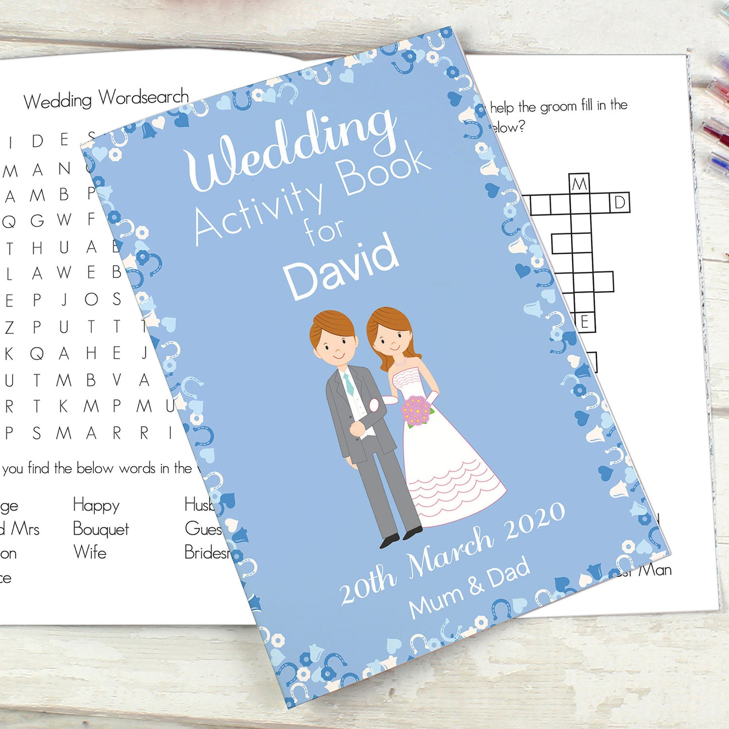 Personalised Blue Wedding Activity Book