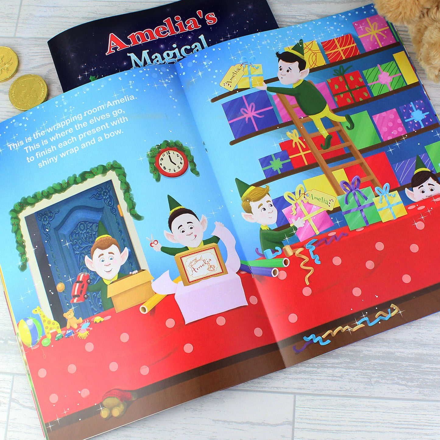 Personalised Magical Christmas Adventure Story Book and Teddy Bear