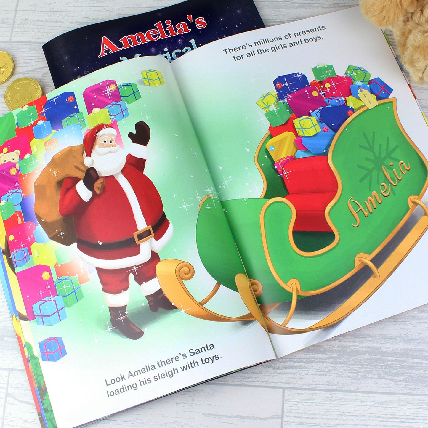 Personalised Magical Christmas Adventure Story Book and Teddy Bear