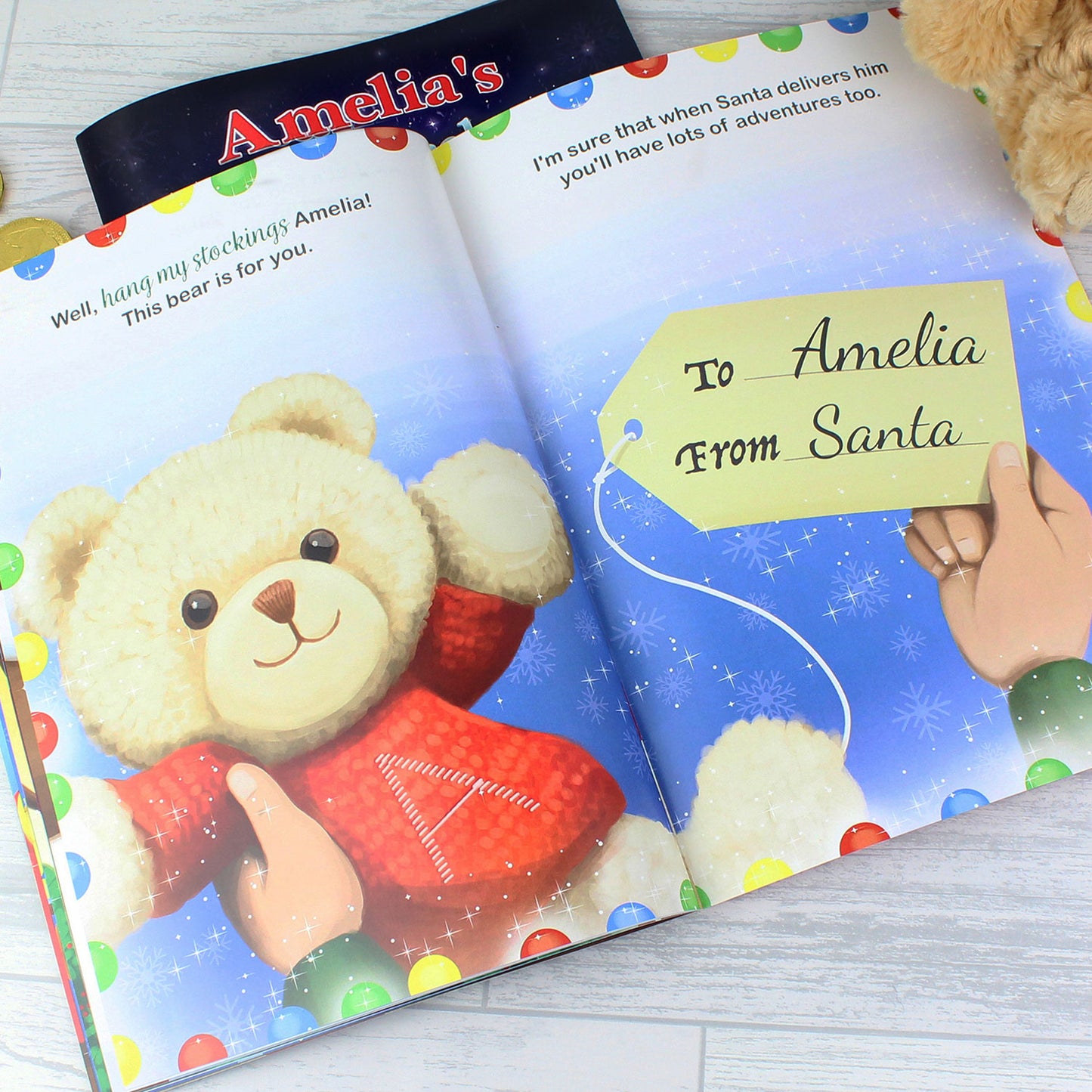 Personalised Magical Christmas Adventure Story Book and Teddy Bear