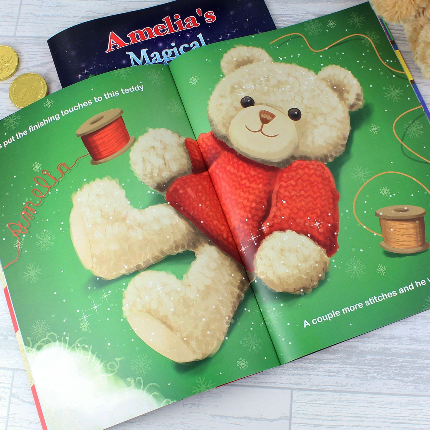 Personalised Magical Christmas Adventure Story Book and Teddy Bear