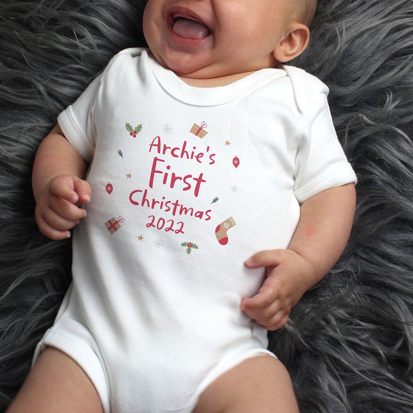 Personalised First Christmas Baby Vest 0-3 Months