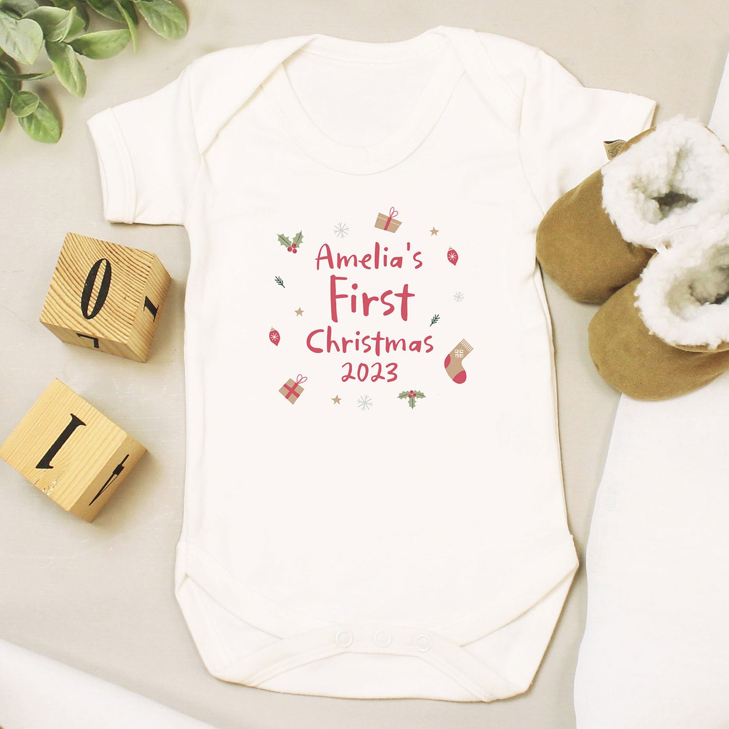 Personalised First Christmas Baby Vest 0-3 Months