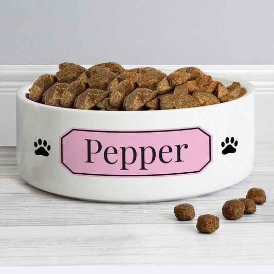 Personalised Pink Plaque Medium Pet Bowl