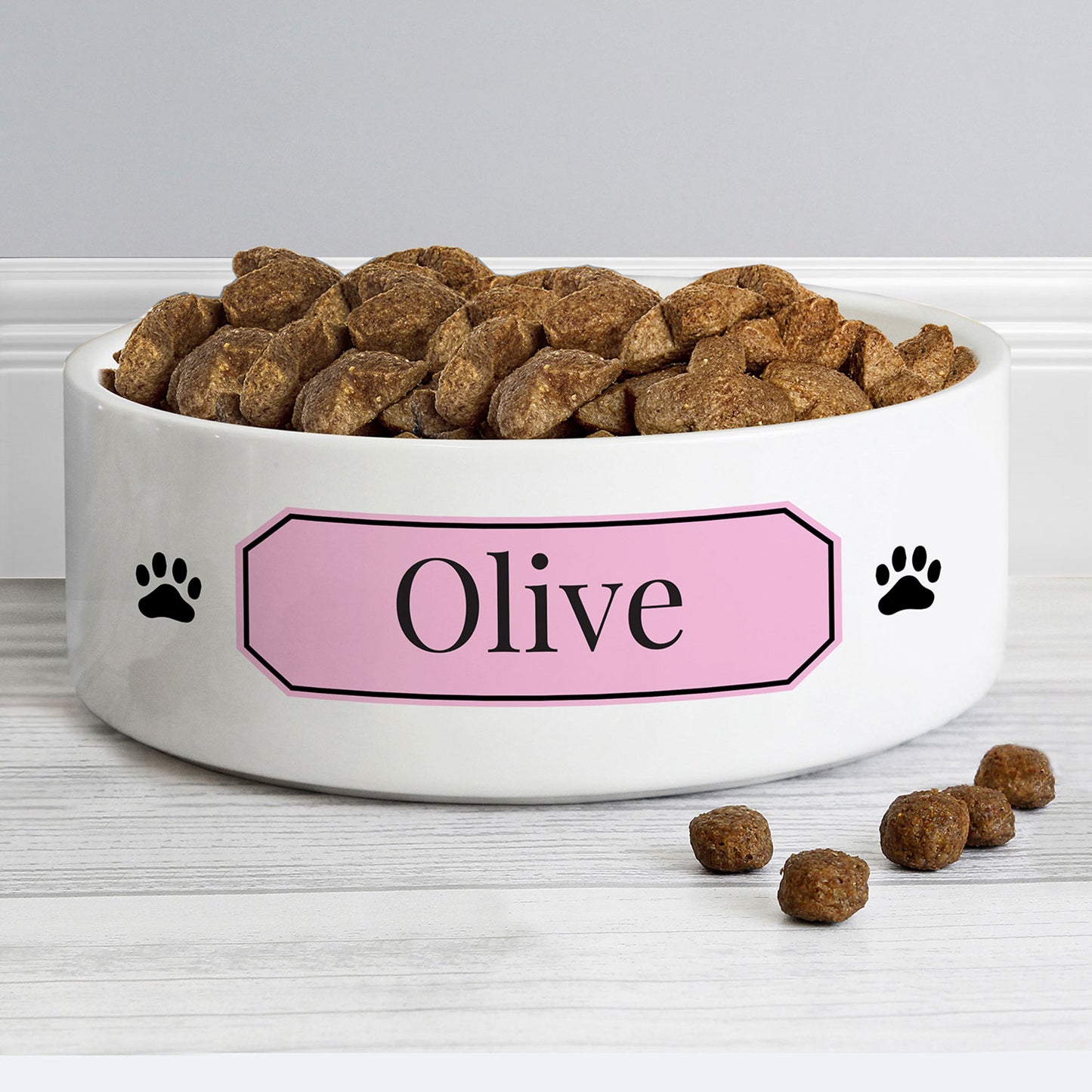 Personalised Pink Plaque Medium Pet Bowl