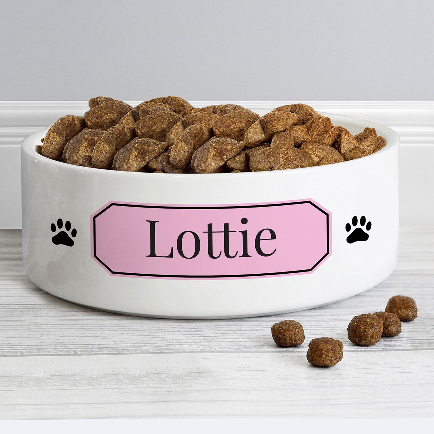 Personalised Pink Plaque Medium Pet Bowl