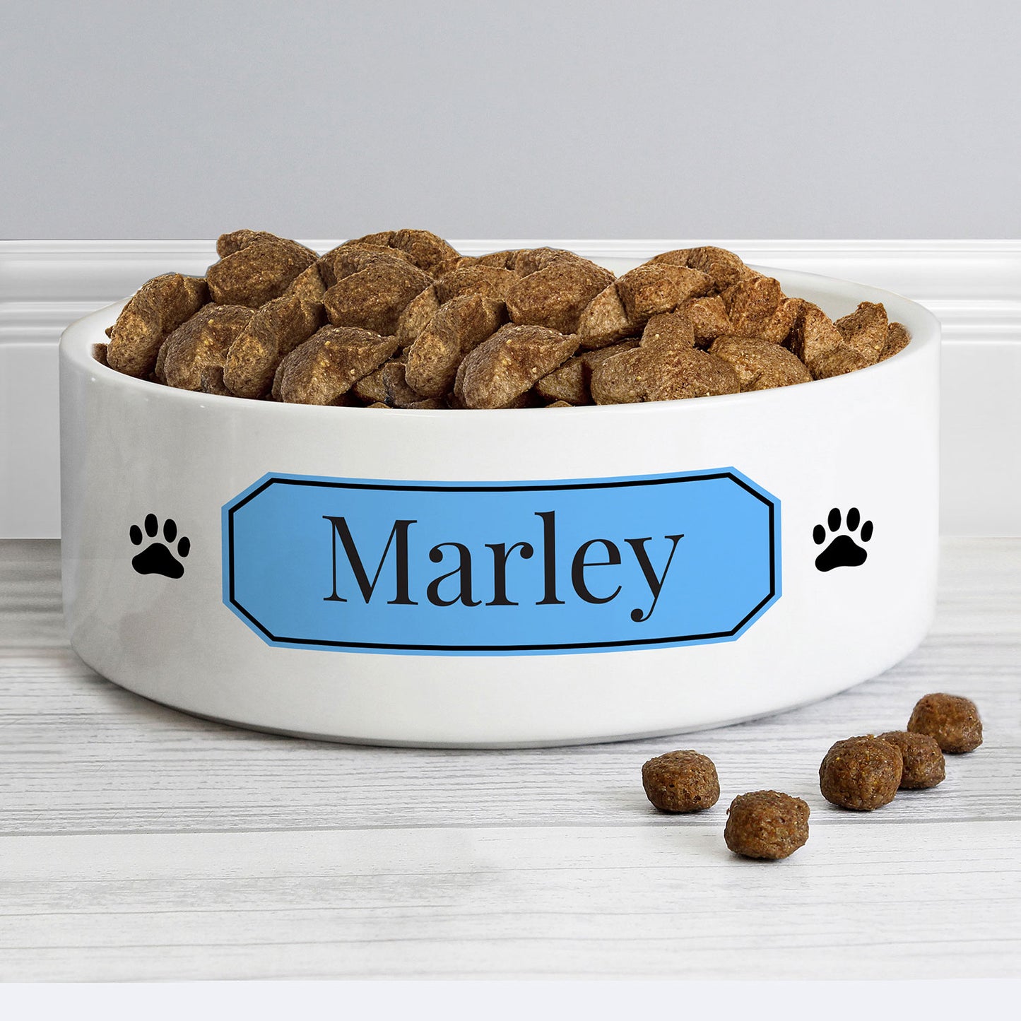 Personalised Blue Plaque Medium Pet Bowl