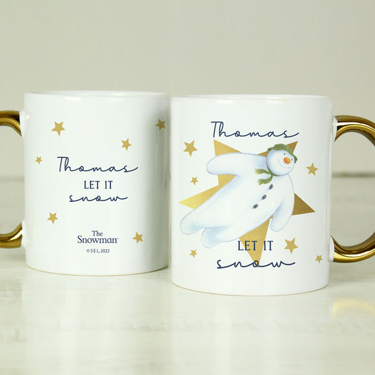 Personalised The Snowman Let it Snow Gold Handed Mug