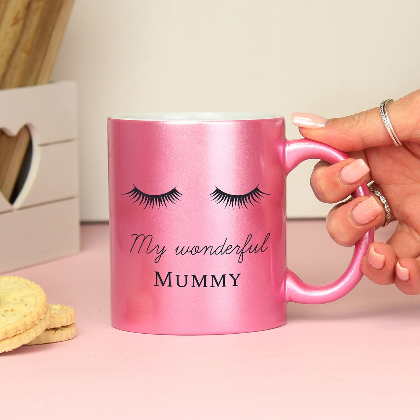 Personalised Pink Glitter Eyelashes Mug