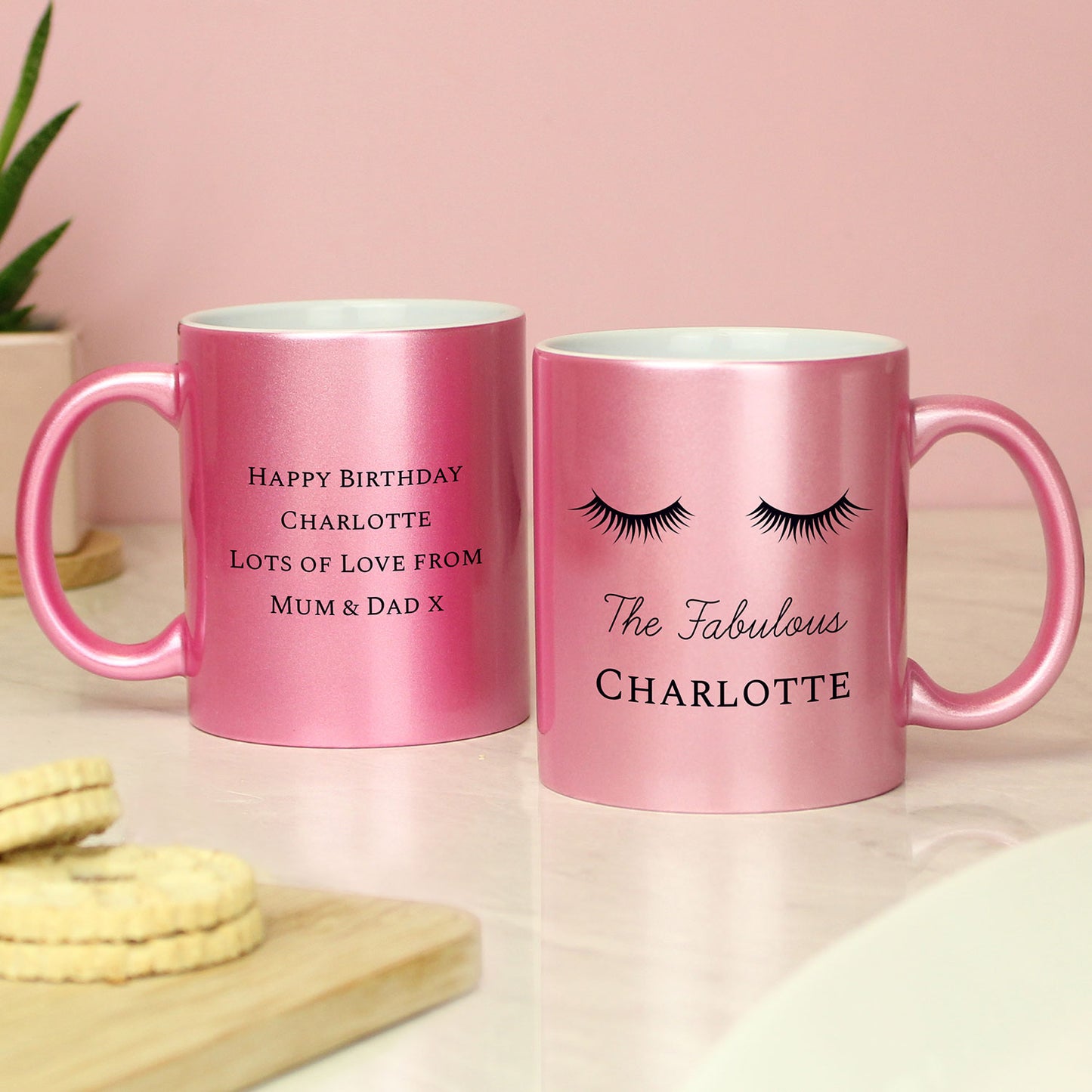 Personalised Pink Glitter Eyelashes Mug