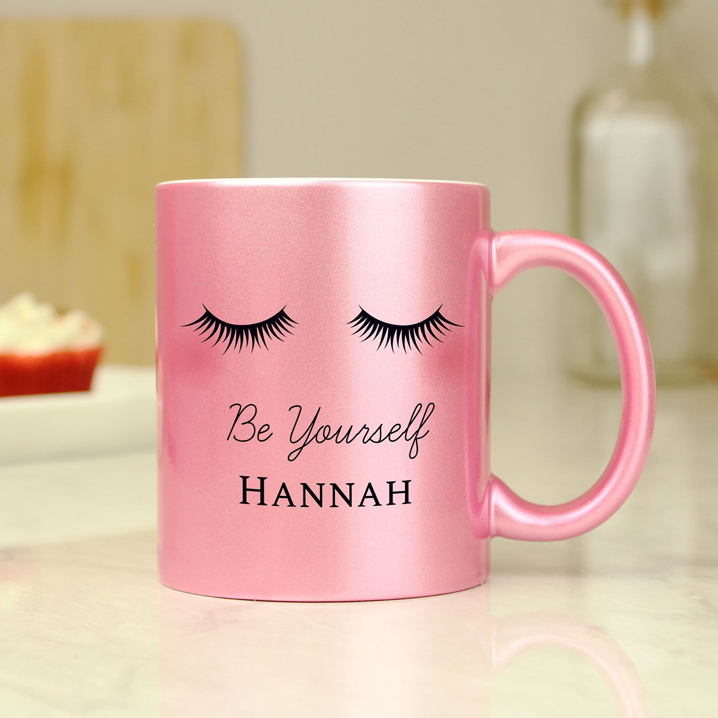 Personalised Pink Glitter Eyelashes Mug