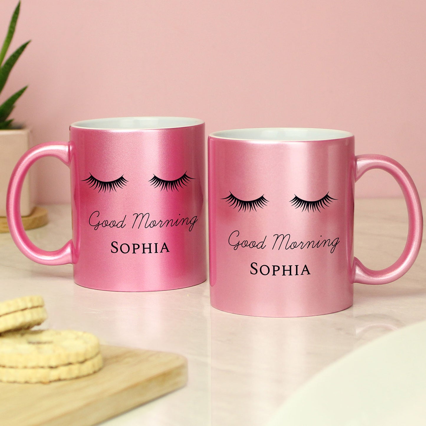 Personalised Pink Glitter Eyelashes Mug