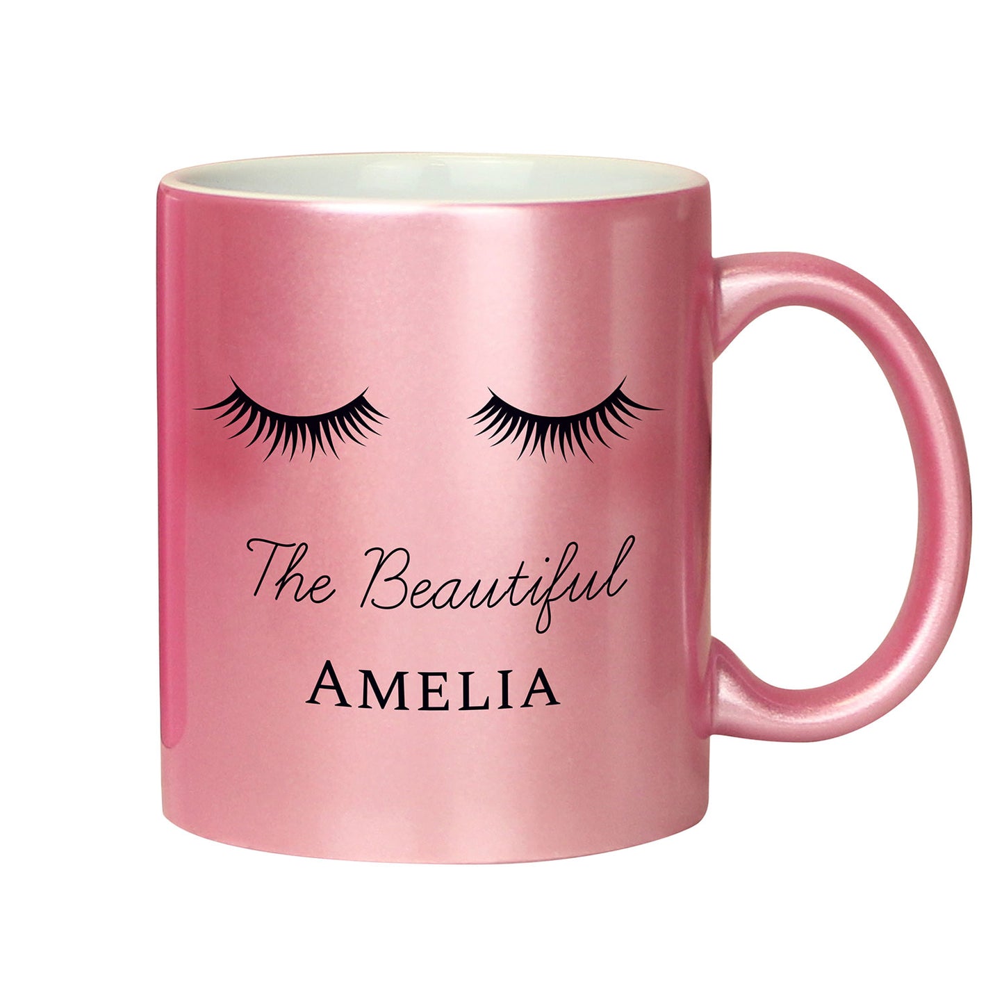 Personalised Pink Glitter Eyelashes Mug