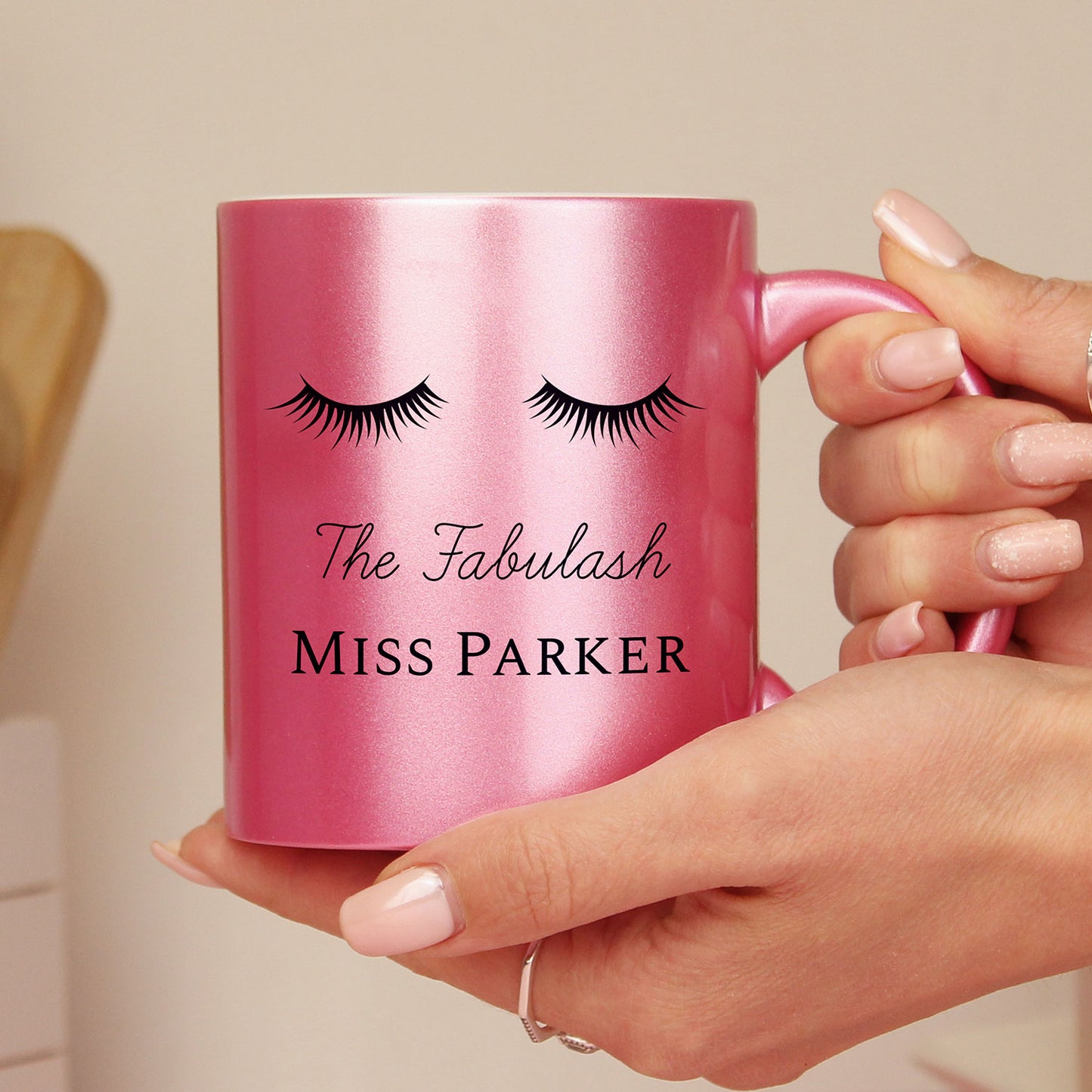 Personalised Pink Glitter Eyelashes Mug