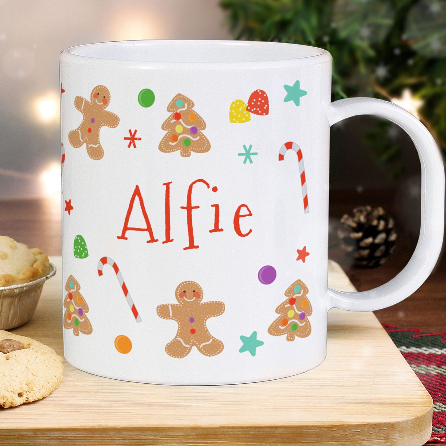 Personalised Gingerbread Christmas Plastic Mug