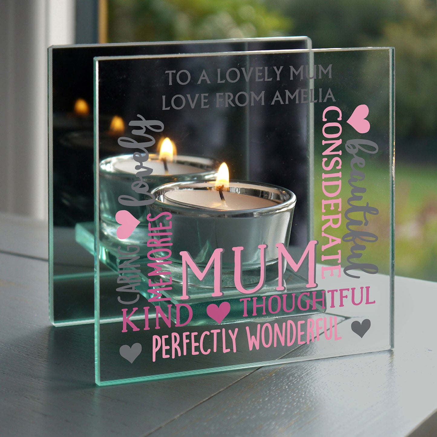 Personalised Mirrored Glass Tea Light Holder for Mum