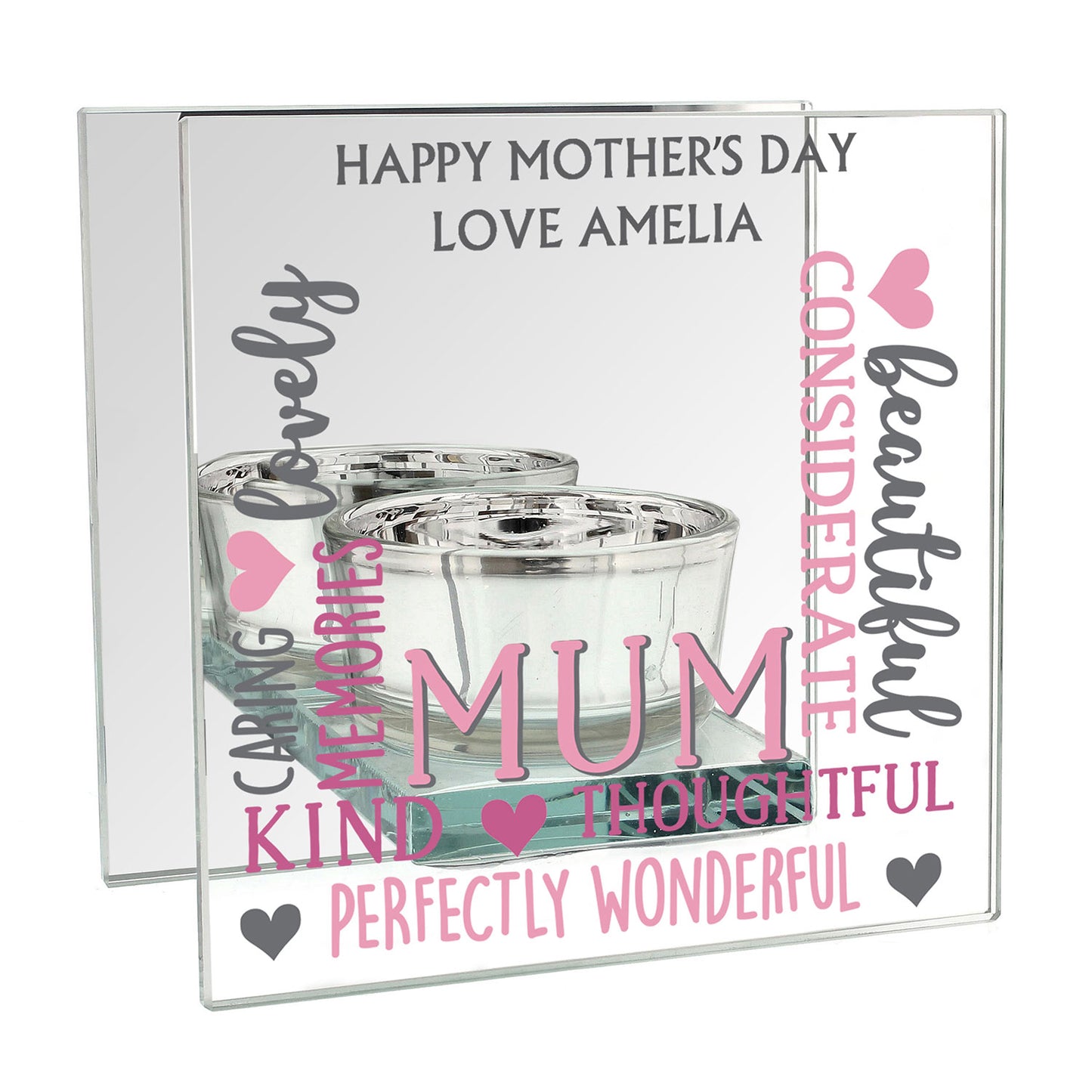 Personalised Mirrored Glass Tea Light Holder for Mum