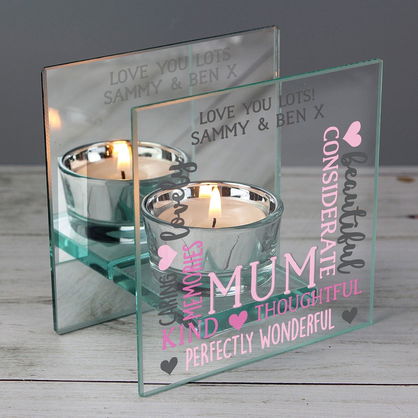 Personalised Mirrored Glass Tea Light Holder for Mum