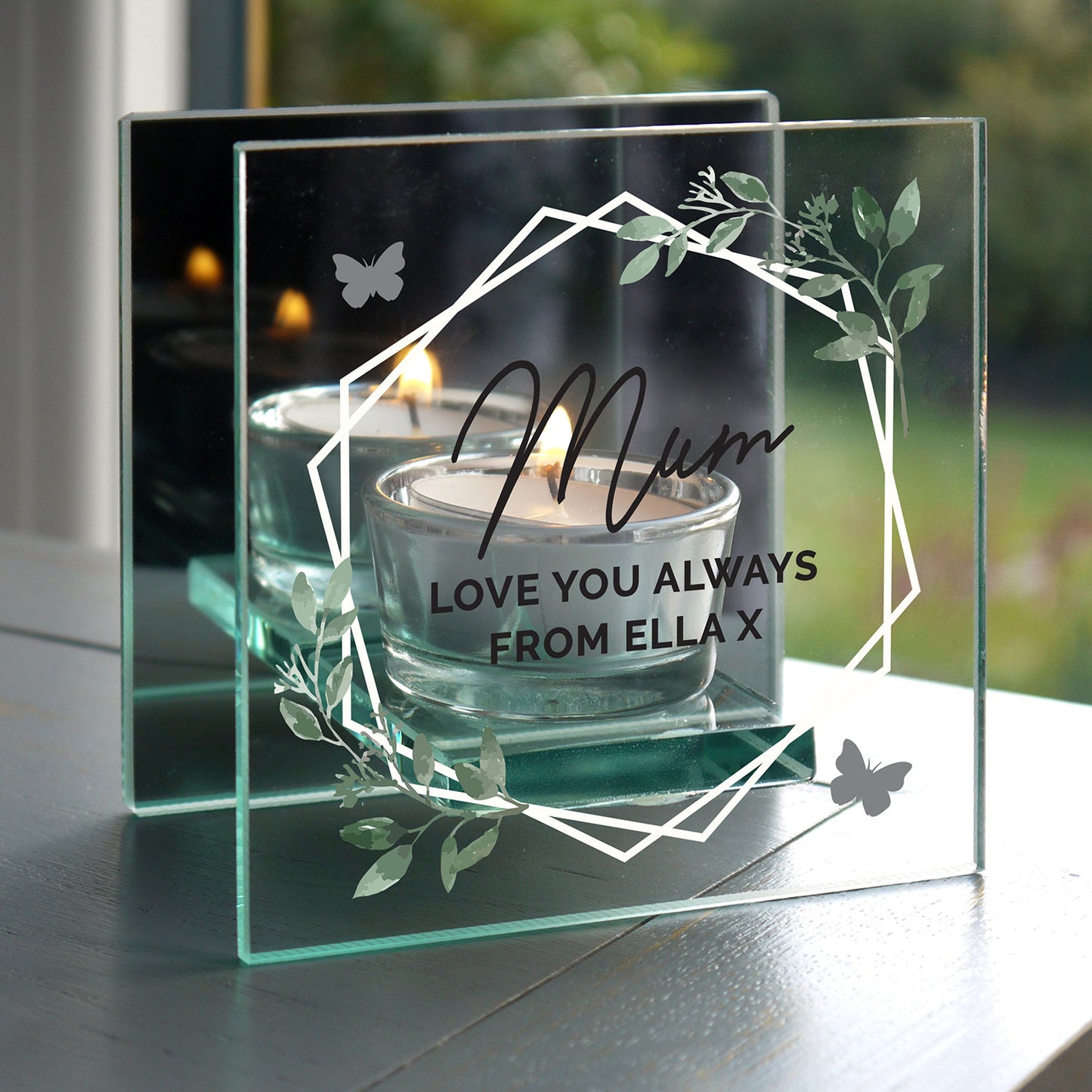 Personalised Mirrored Glass Tea Light Holder