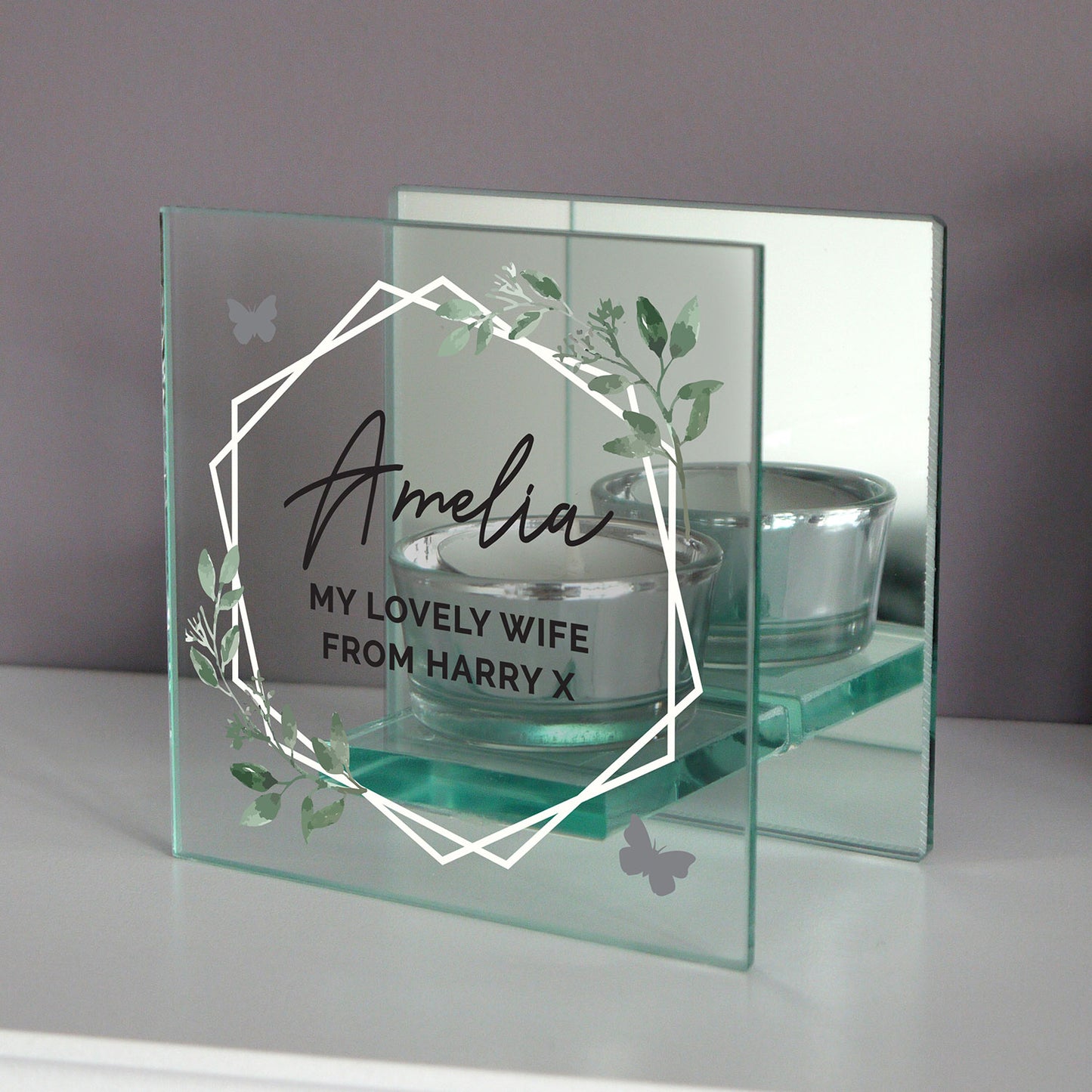 Personalised Mirrored Glass Tea Light Holder