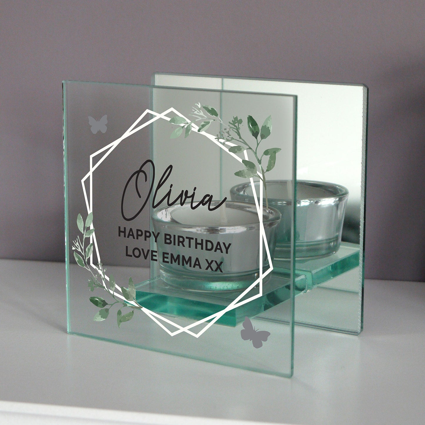 Personalised Mirrored Glass Tea Light Holder