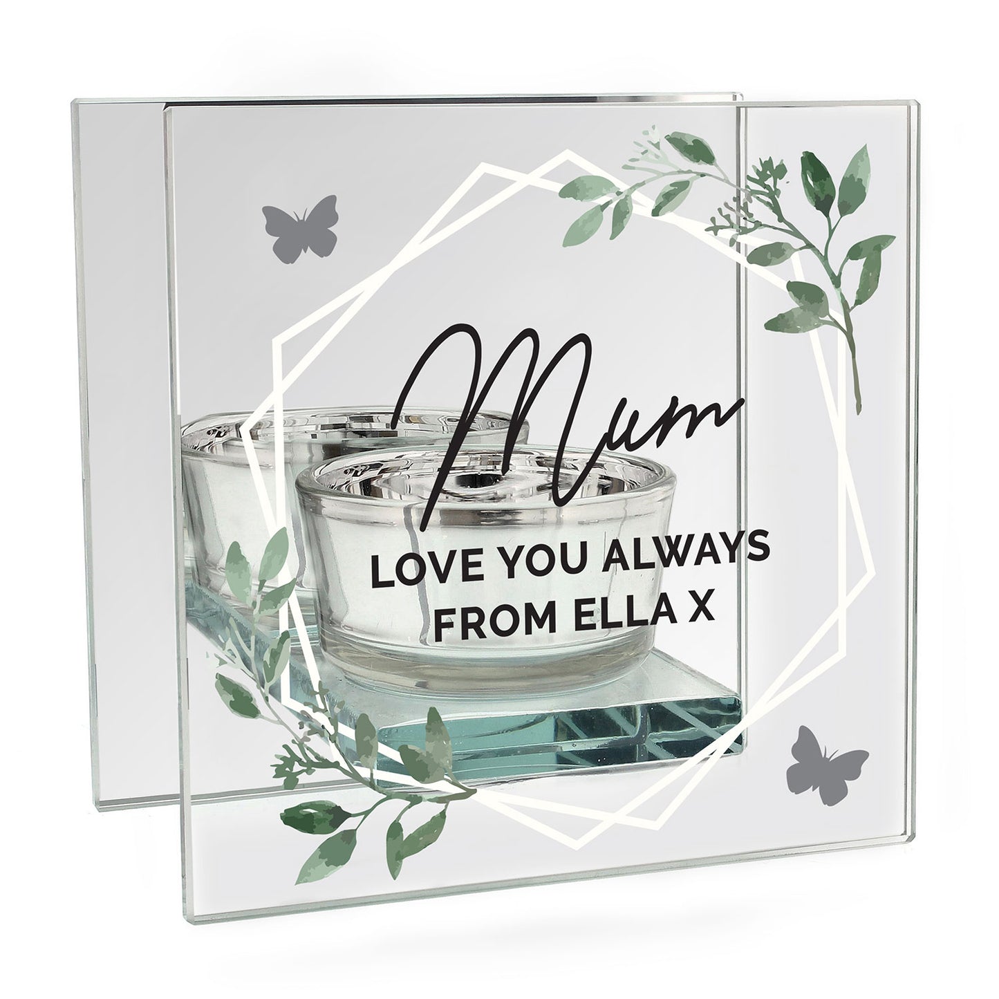 Personalised Mirrored Glass Tea Light Holder