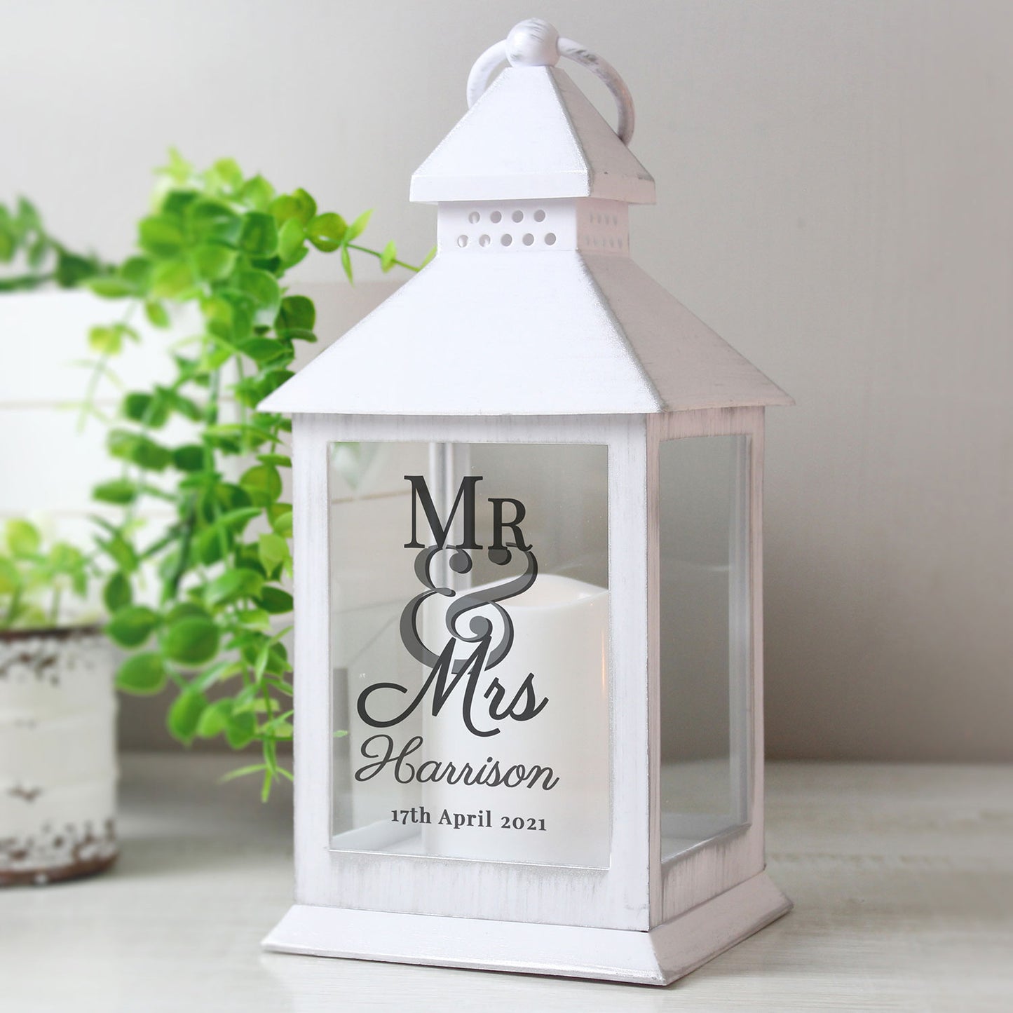 Personalised Flameless White Lantern