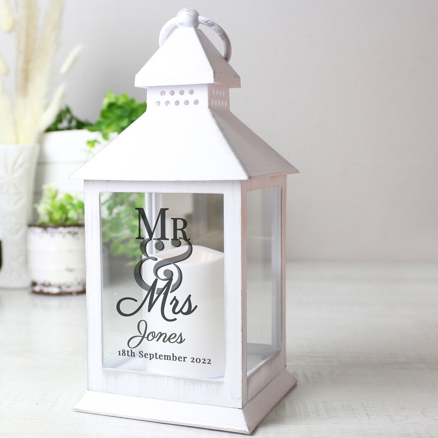 Personalised Flameless White Lantern