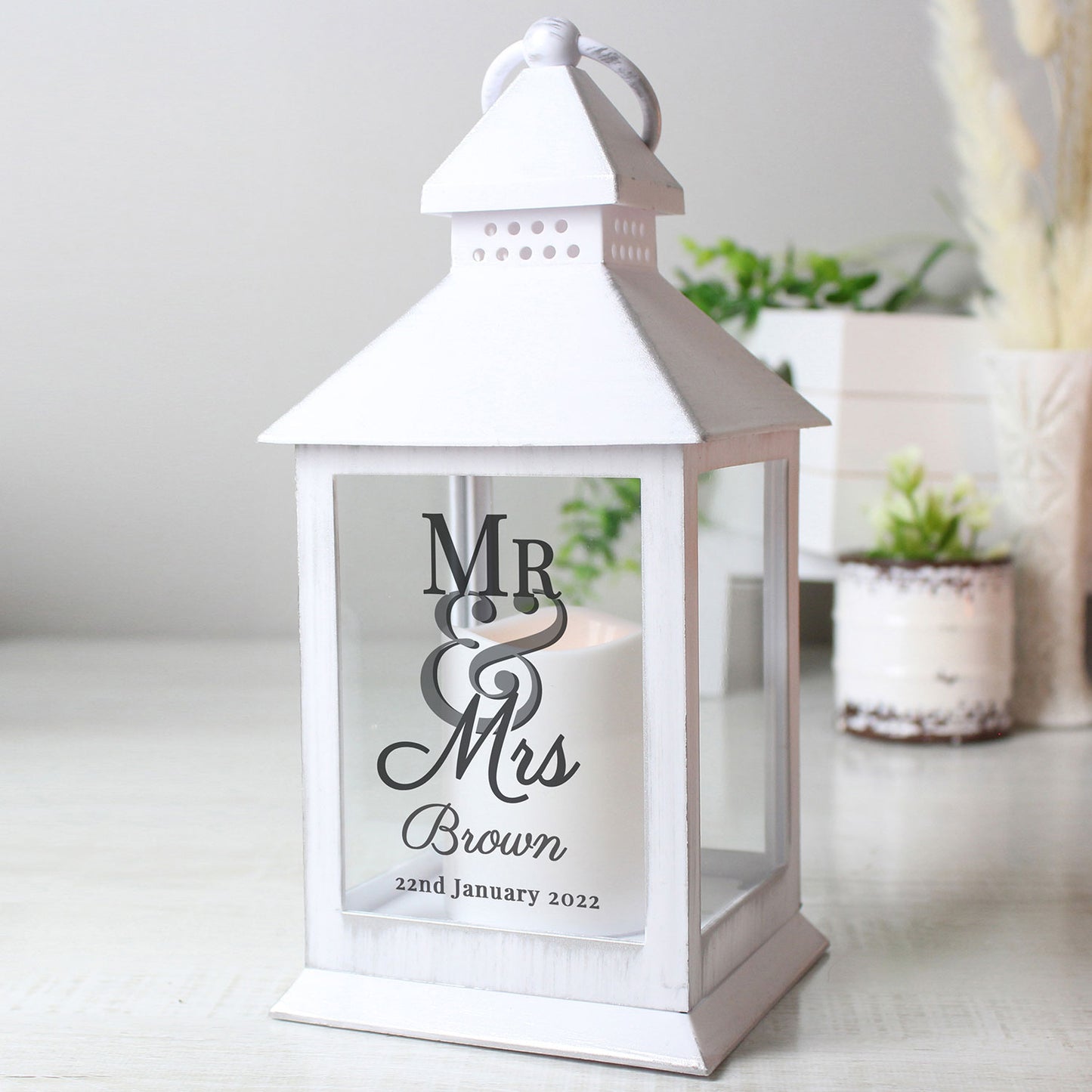 Personalised Flameless White Lantern