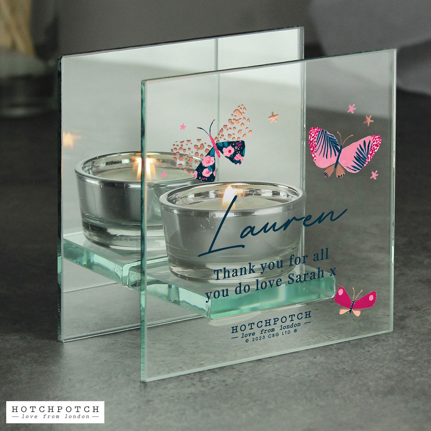 Personalised Mirrored Glass Butterfly Tea Light Holder