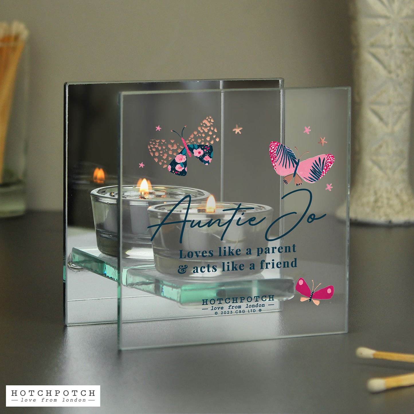 Personalised Mirrored Glass Butterfly Tea Light Holder