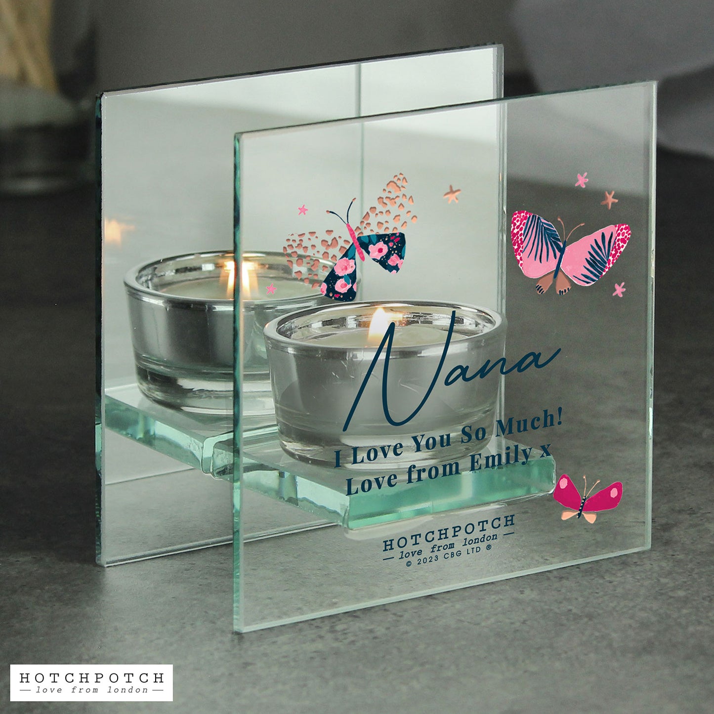 Personalised Mirrored Glass Butterfly Tea Light Holder