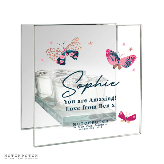 Personalised Mirrored Glass Butterfly Tea Light Holder