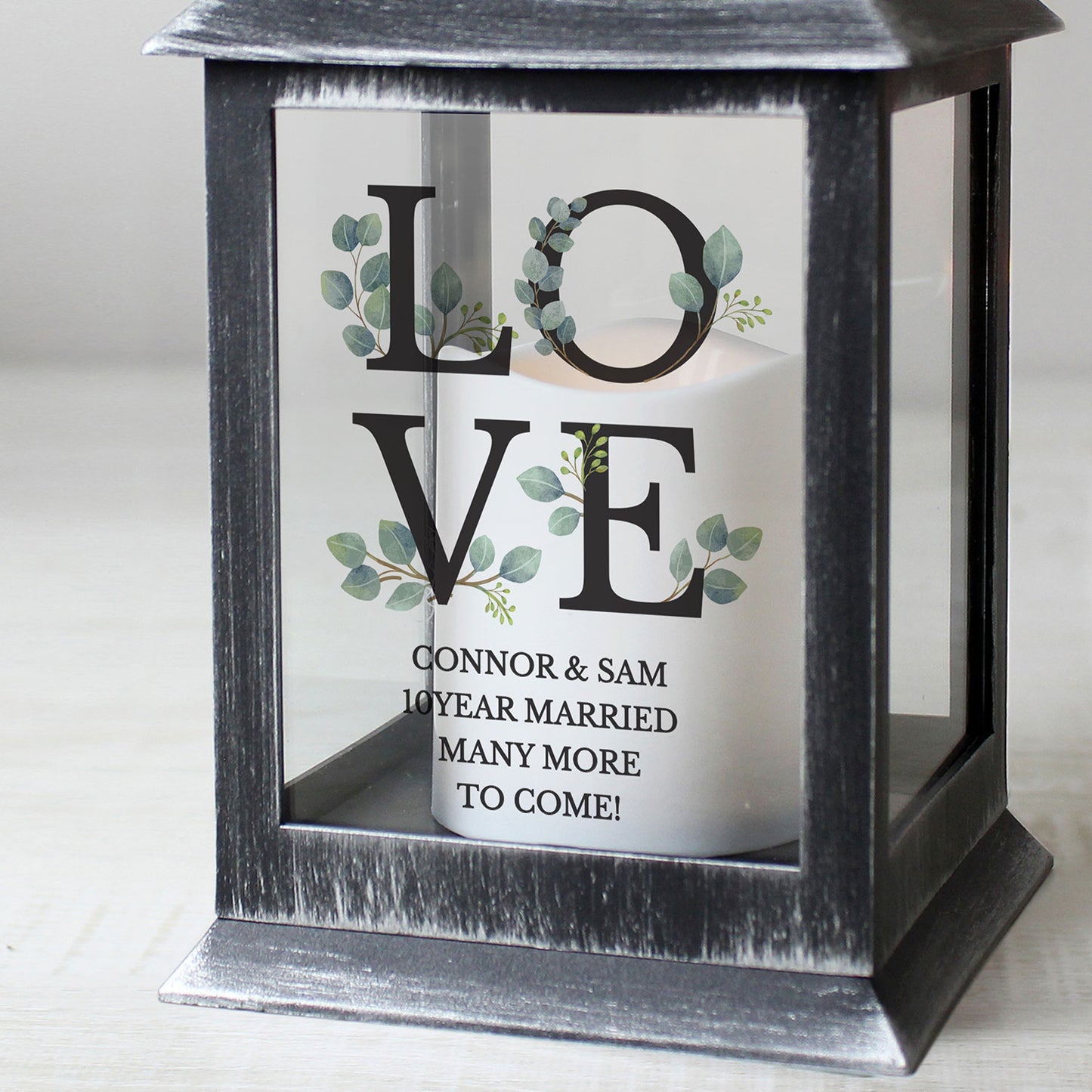 Personalised LOVE Flameless Candle Black Lantern