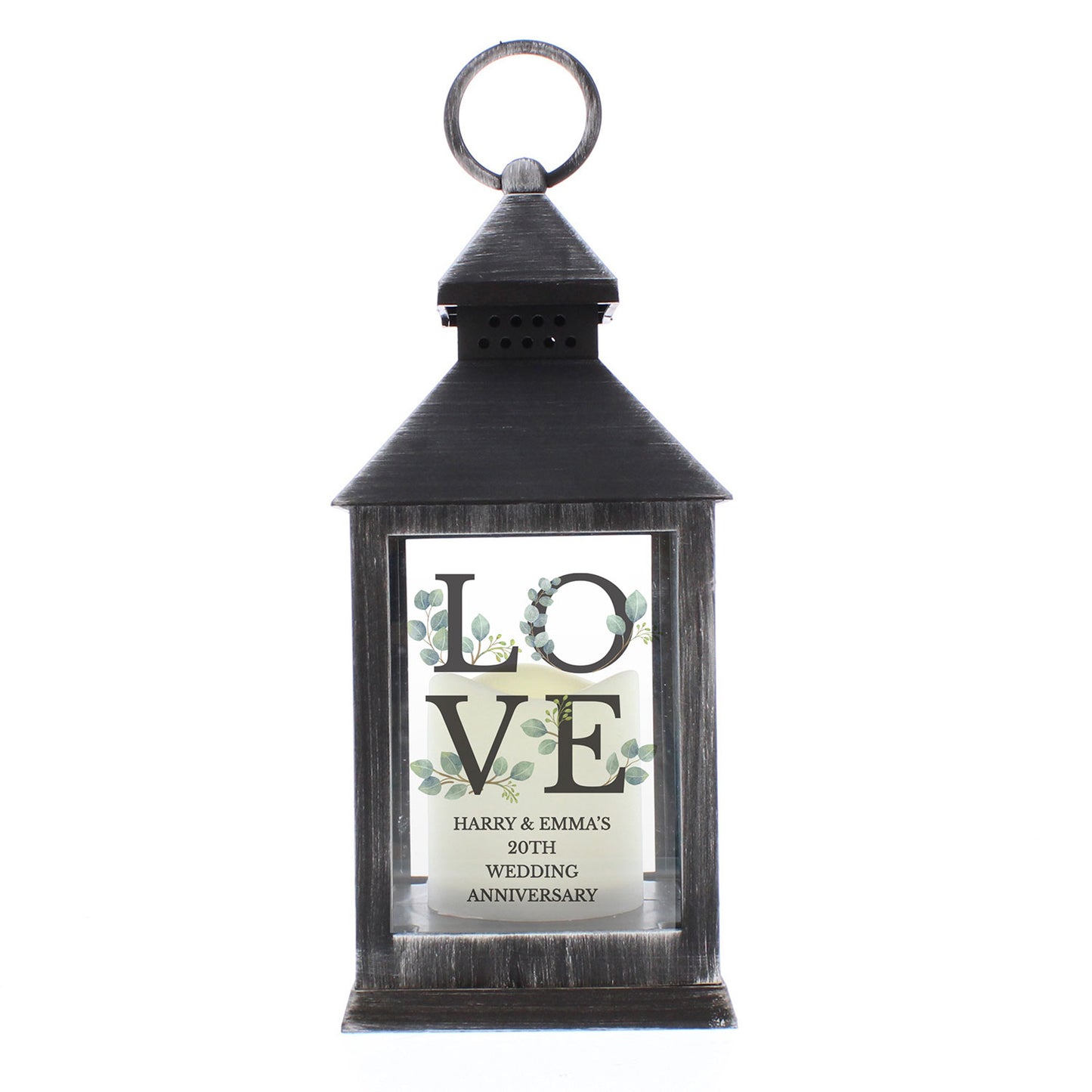 Personalised LOVE Flameless Candle Black Lantern