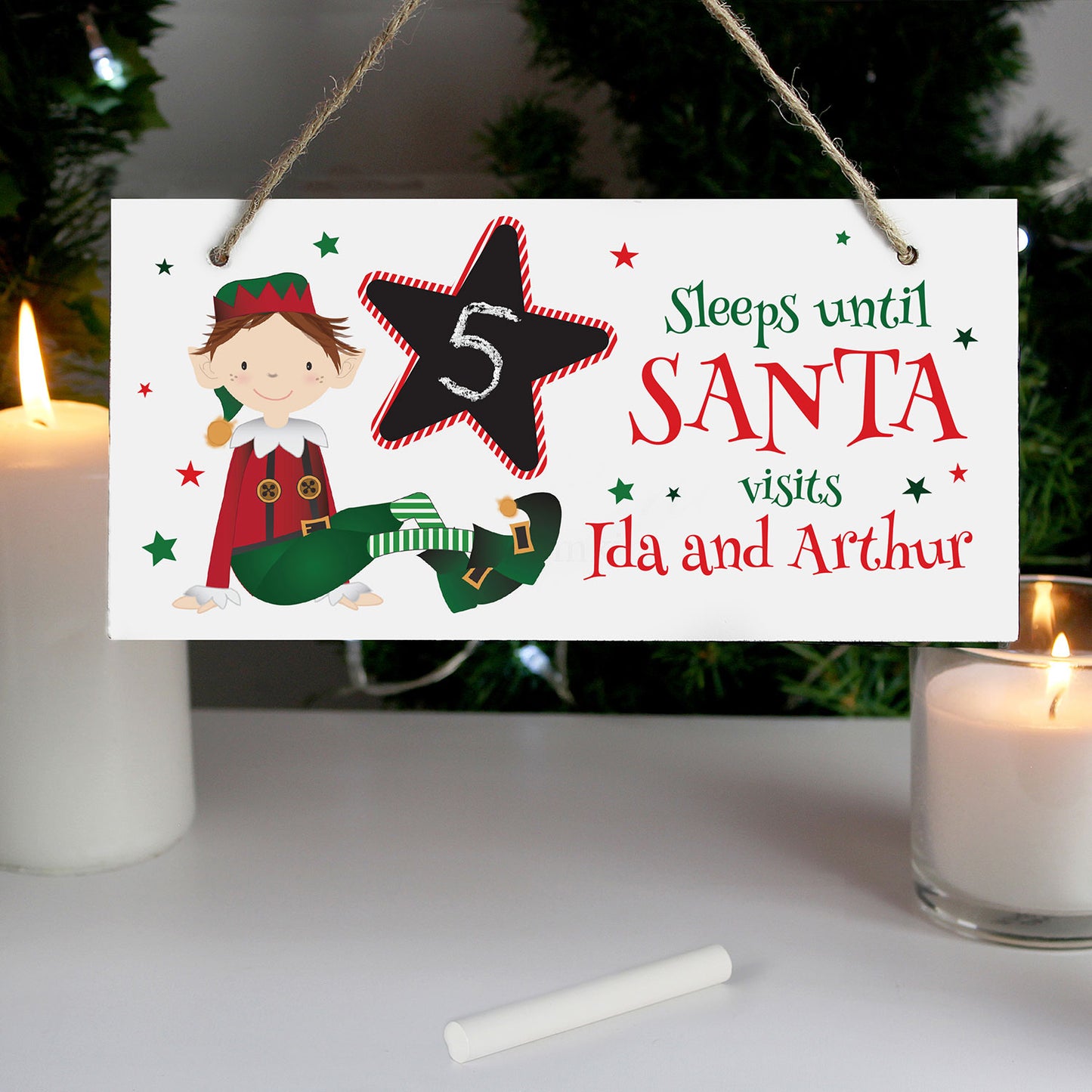 Personalised Elf Christmas Countdown Wooden Sign