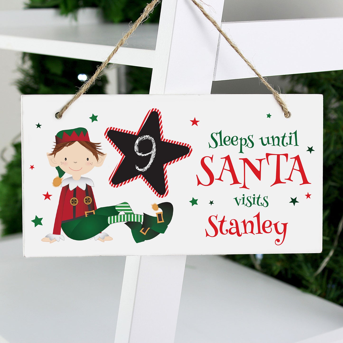 Personalised Elf Christmas Countdown Wooden Sign