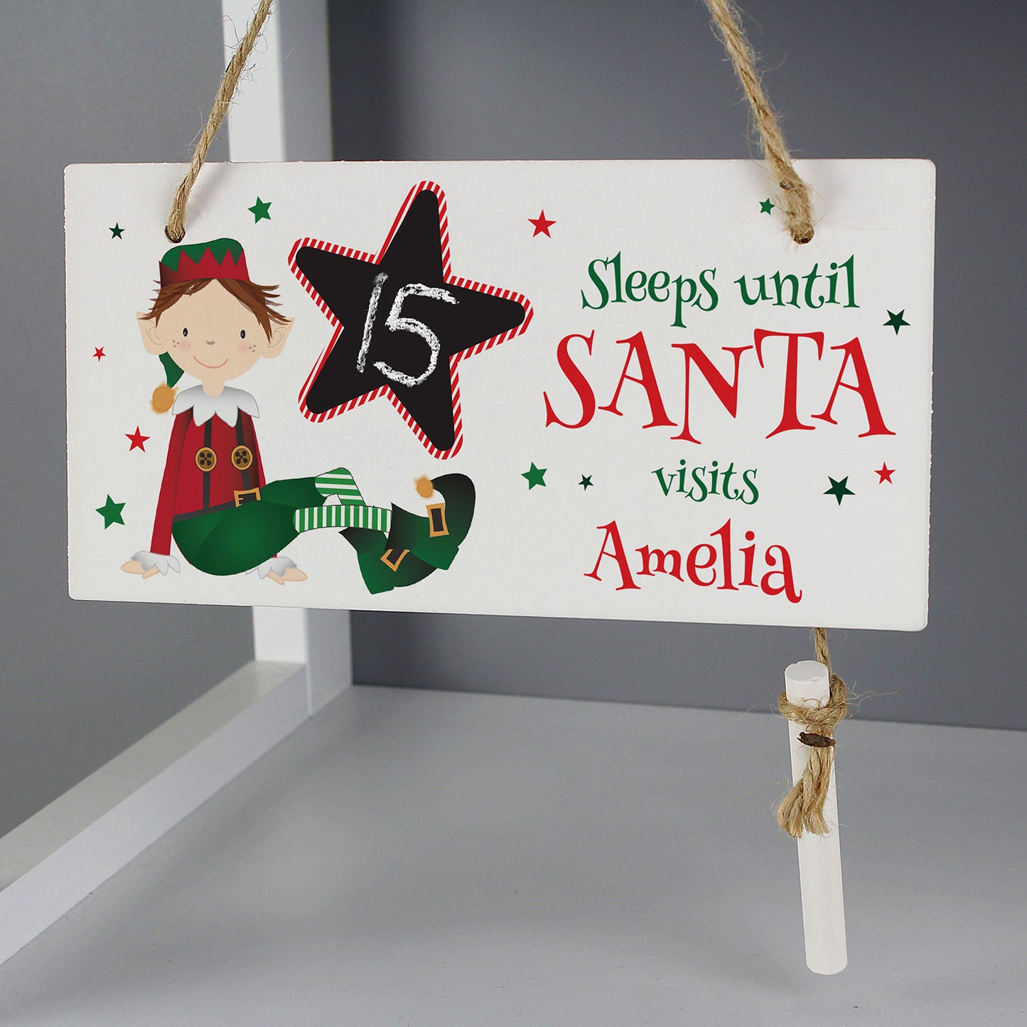 Personalised Elf Christmas Countdown Wooden Sign