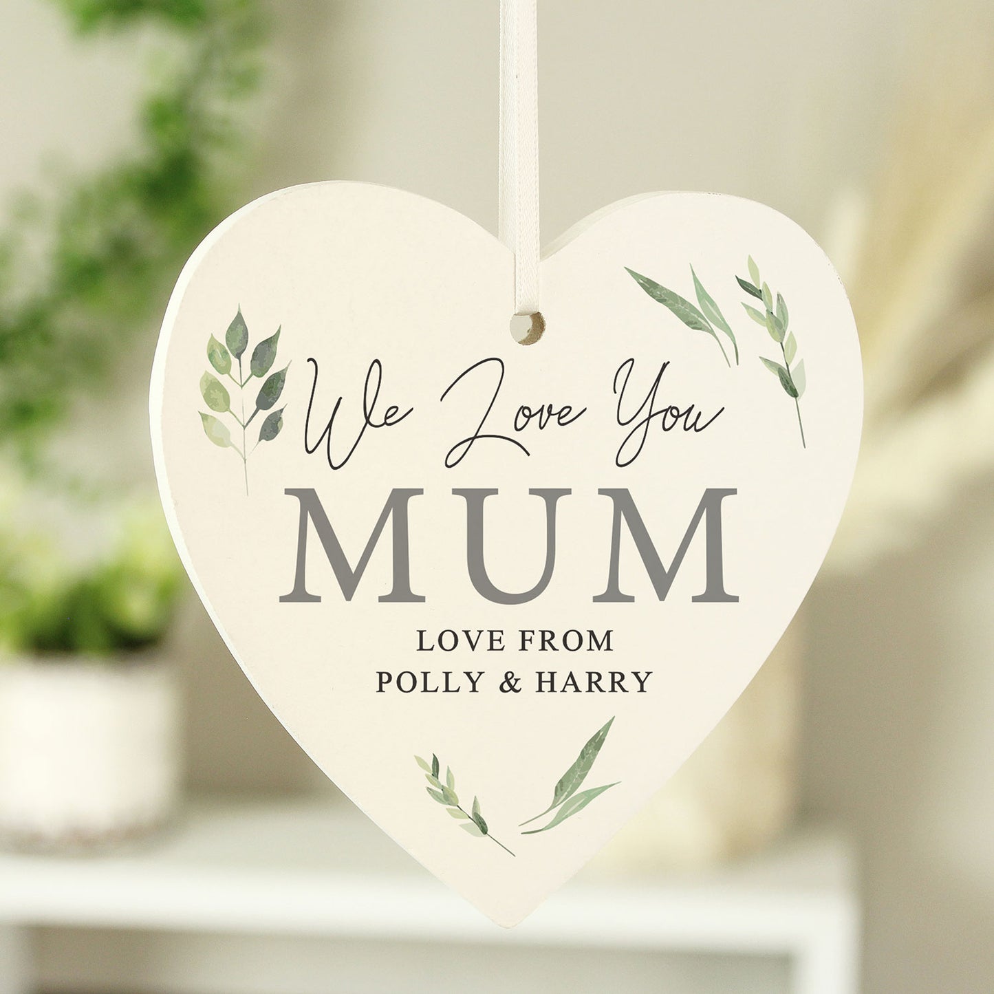 Personalised Botanical Wooden Heart Sign