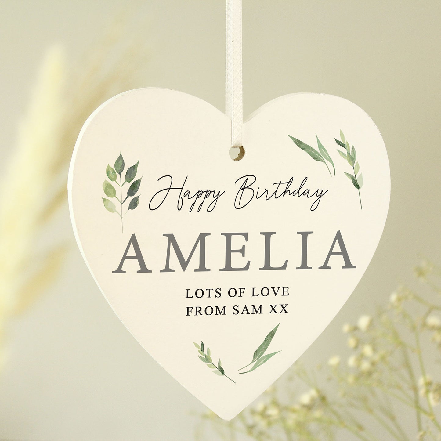 Personalised Botanical Wooden Heart Sign