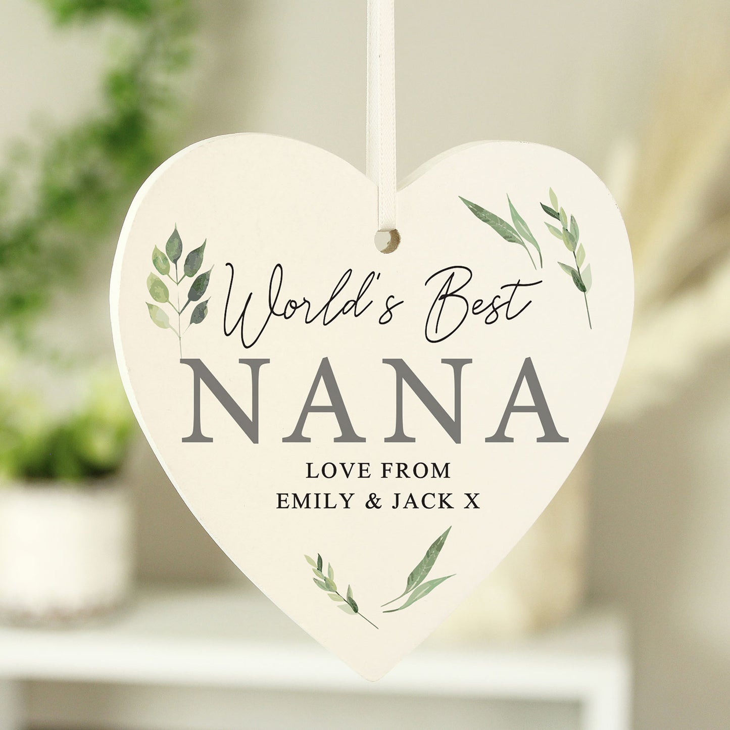 Personalised Botanical Wooden Heart Sign