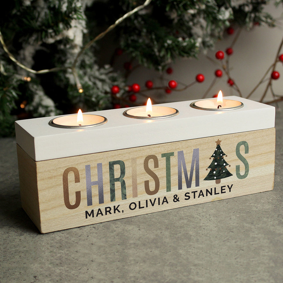 Personalised Wooden Christmas Tree Tea Light Candle Holder Julian