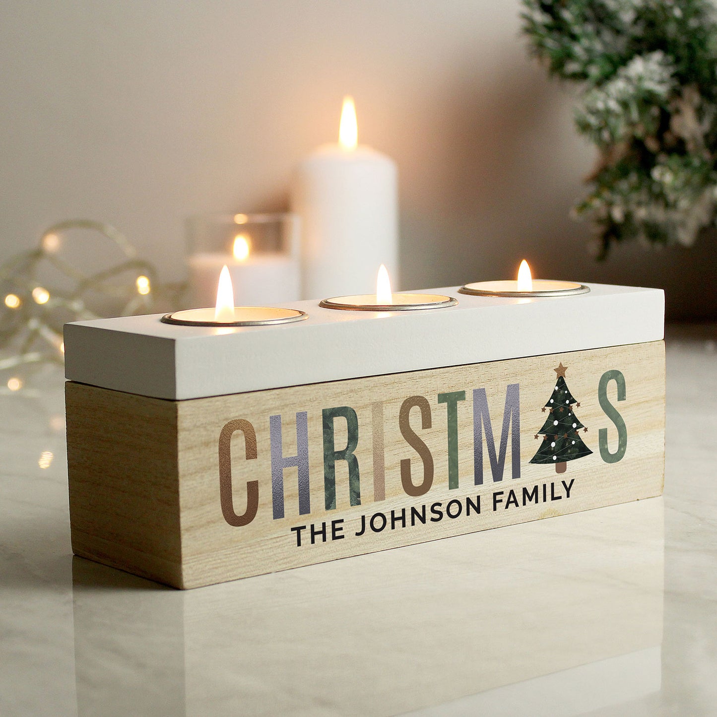 Personalised Wooden Christmas Tree Tea Light Candle Holder