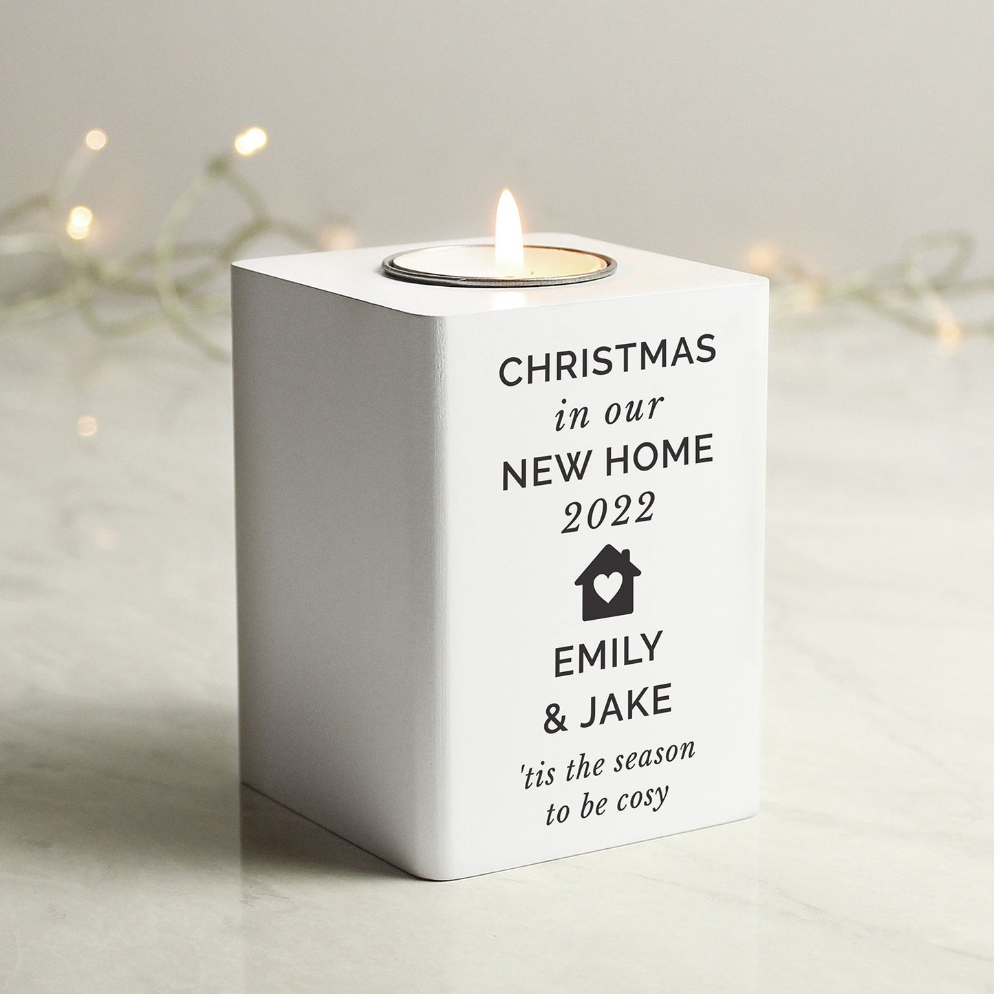 Personalised House Wooden Tealight Holder