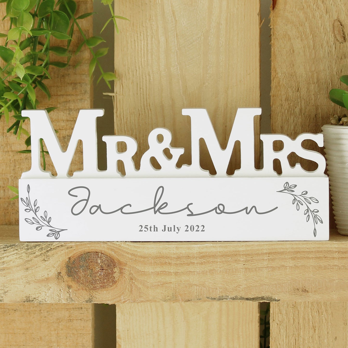 Personalised Mr & Mrs Wooden Ornament