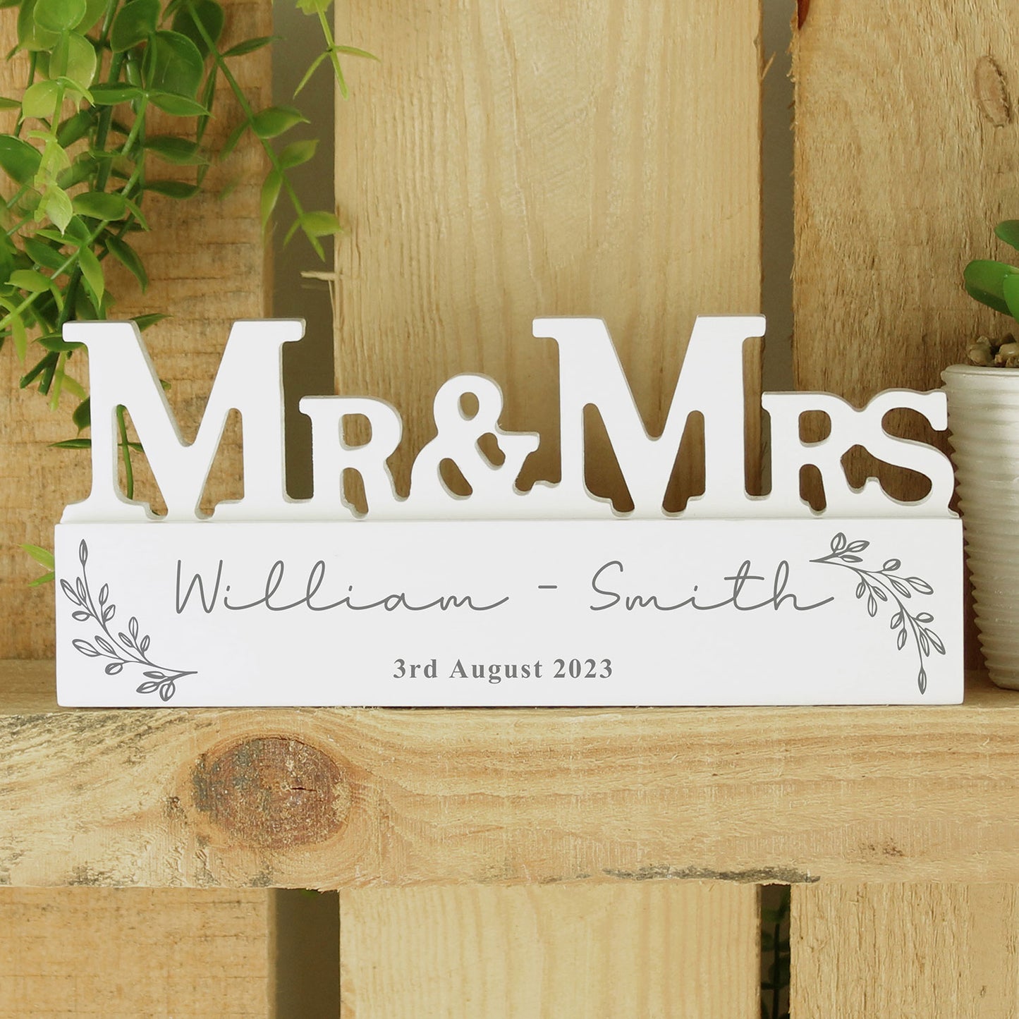 Personalised Mr & Mrs Wooden Ornament