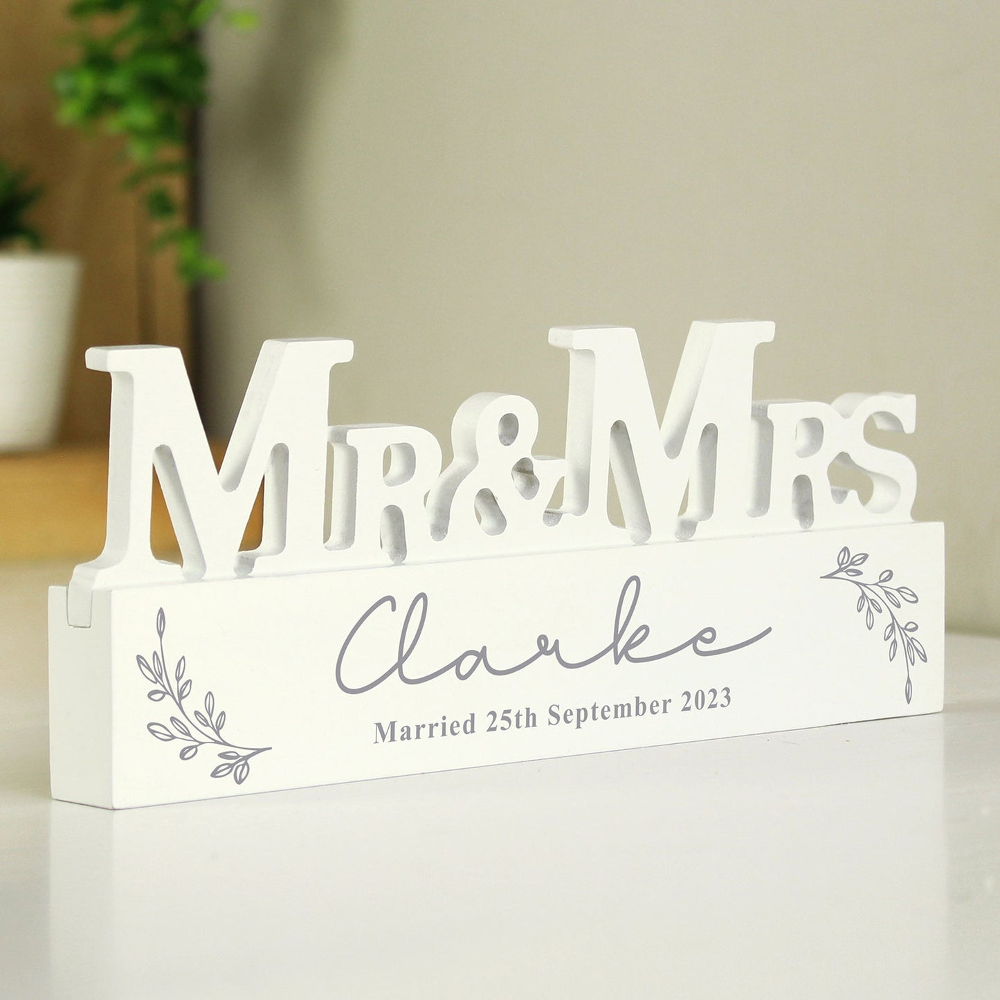 Personalised Mr & Mrs Wooden Ornament