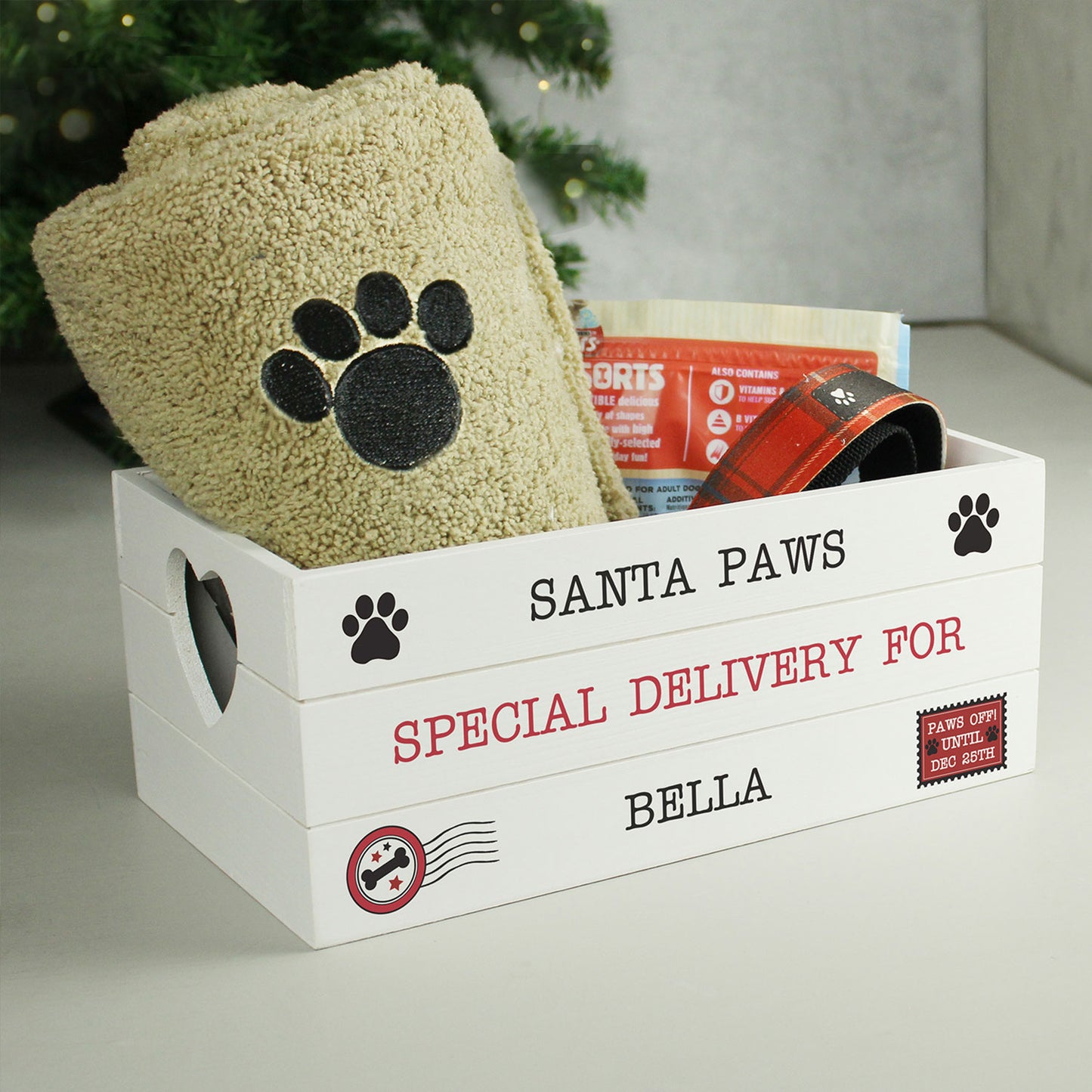 Personalised Small Santa Paws White Wooden Storage Box